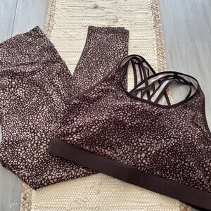 Fabletics Faye High Impact Sports Bra Pure Luxe Legging Set Sz 1X Brown Animal